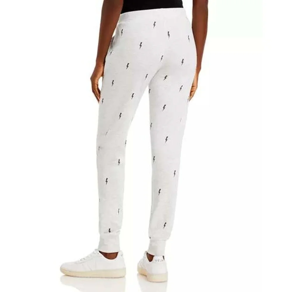 Theo & Spence White Lightning Bolt Print‎ Jogger Lounge Pants - L NWT $54